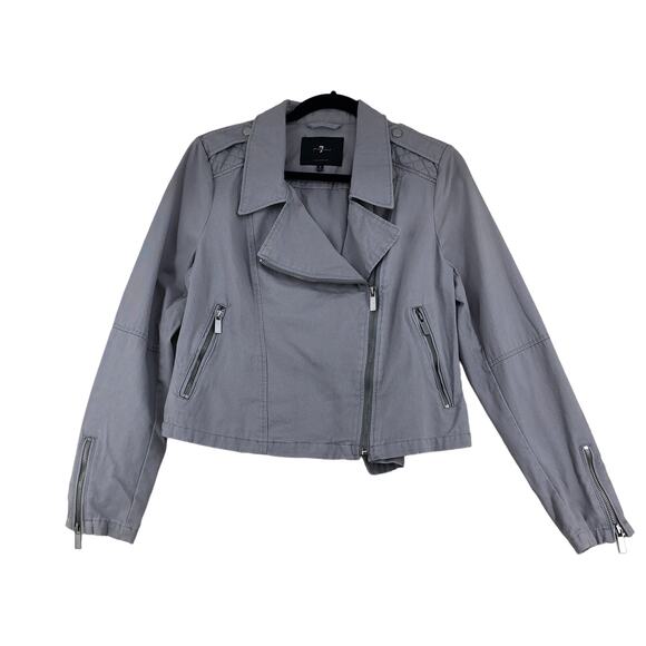 7 For All Mankind 7FAM Womens Size M Moto Jacket Cotton Gray Full Zip 67593 - Picture 1 of 15